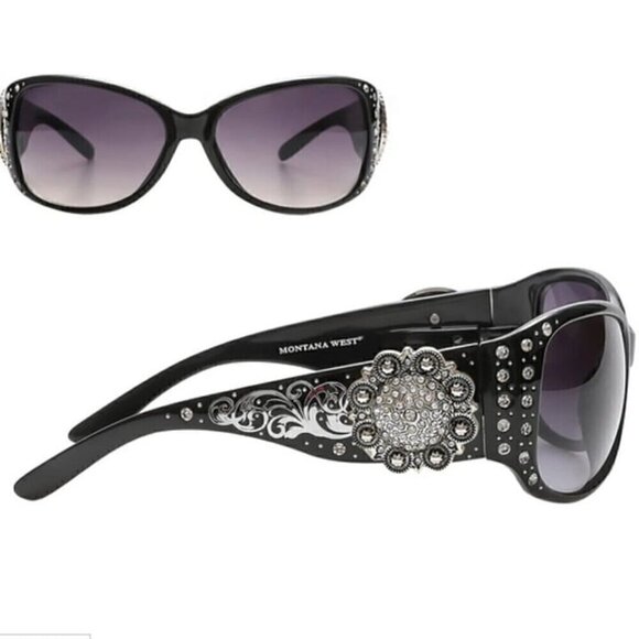 Montana West Concho Sunglasses Rhinestone in Black SGS-5802BK NWT - Picture 1 of 16